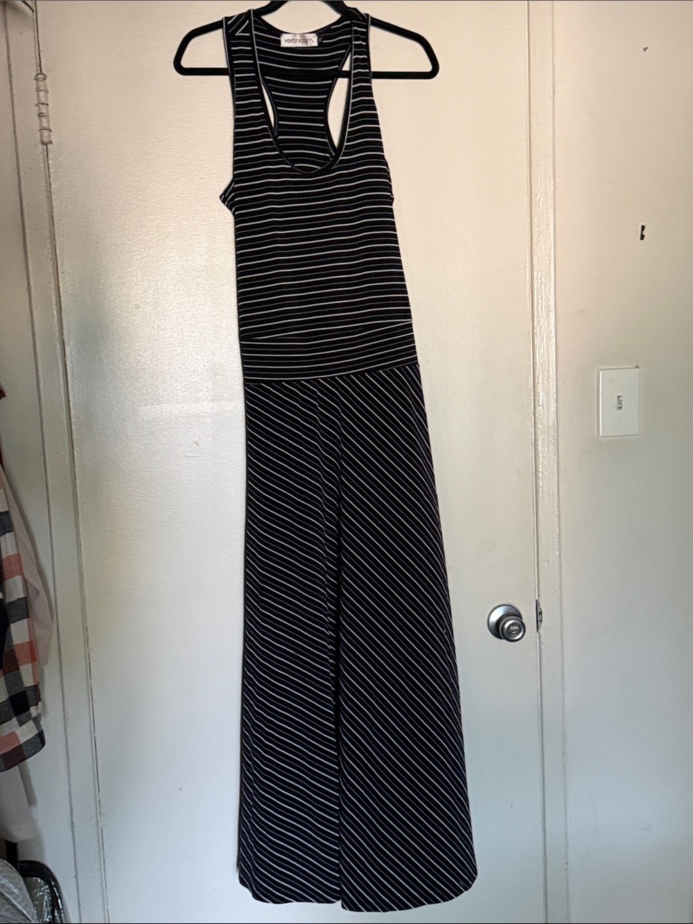 Veronica M XL Black and White Striped Maxi Dress